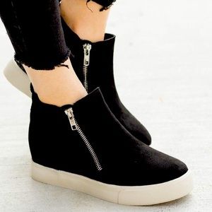SODA Taylor Black Hidden Wedge Sneaker Booties